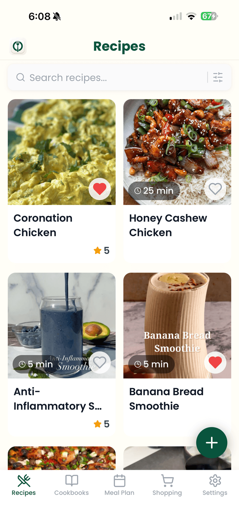 Recipe list in PlateSync